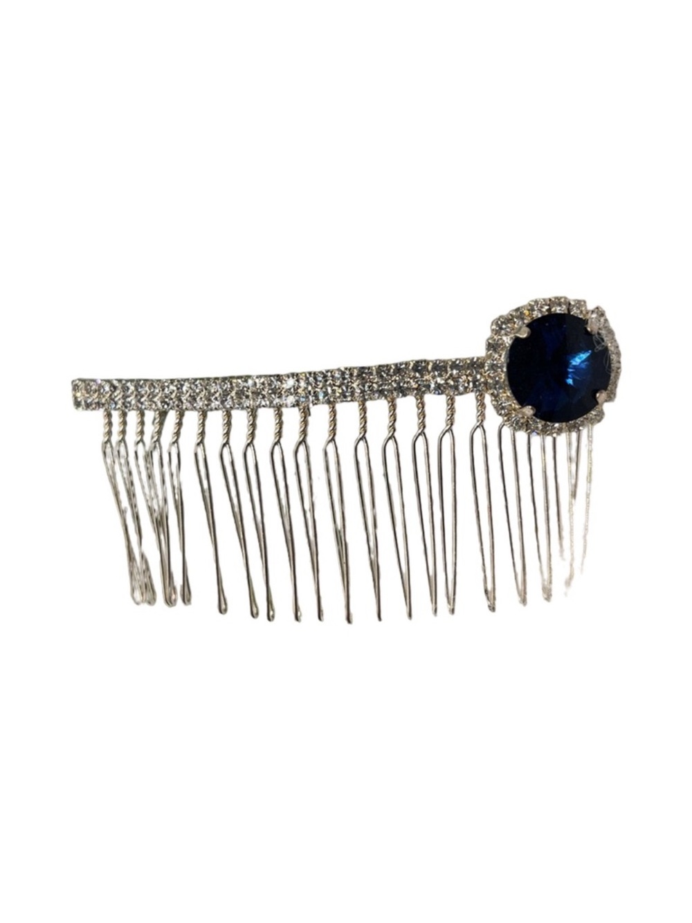 Silver Hair Comb with Deep Blue Crystal Accent 3.5”FINAL PRICE DROP